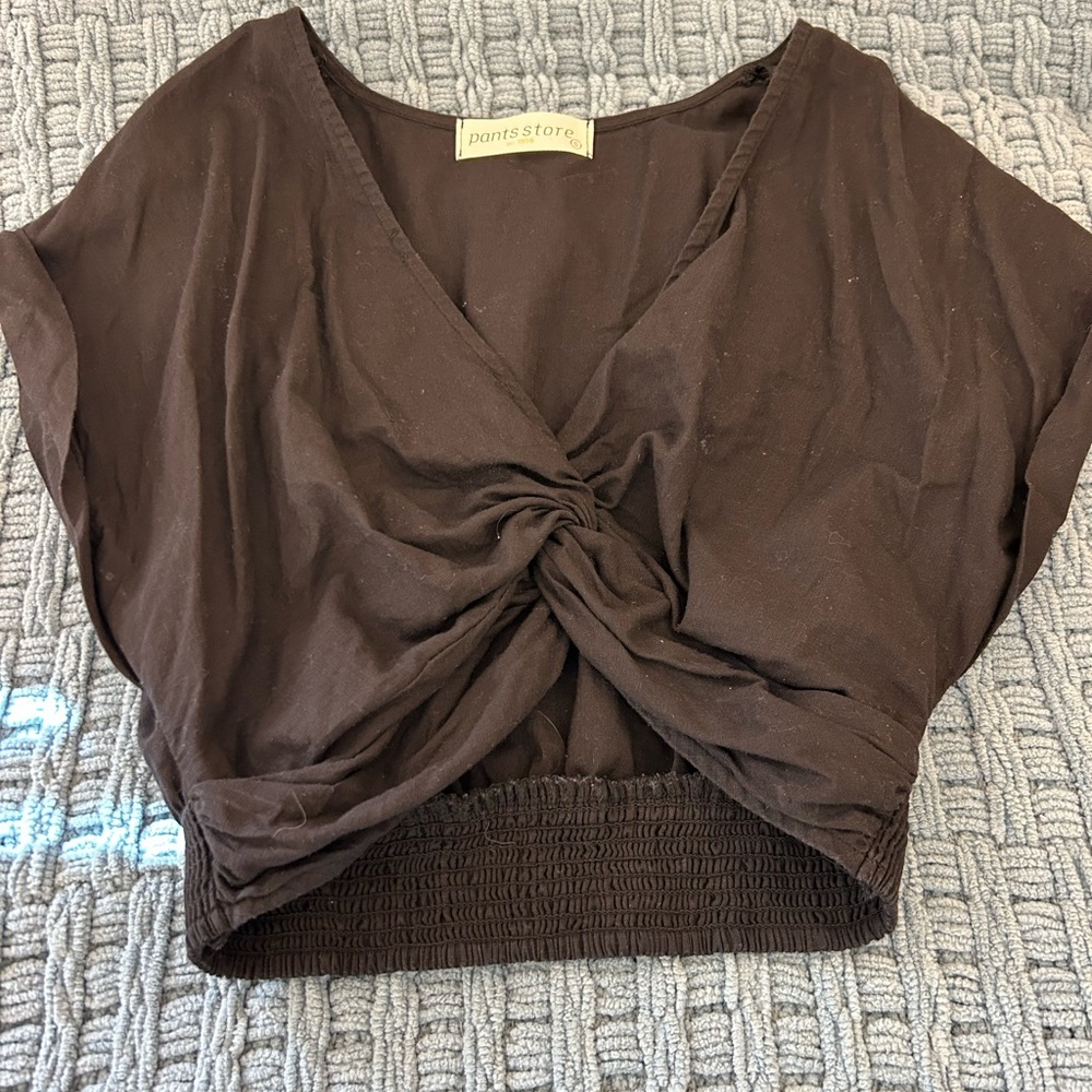 Women's Brown Twist Front Top